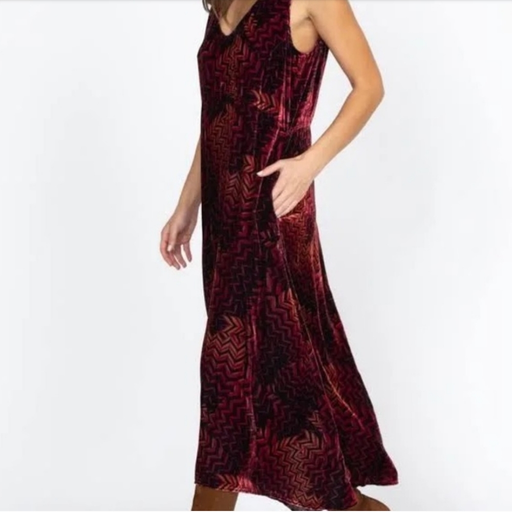 Johnny Was Belle Velvet red, black party women maxi preppy dress XS NWT Y2K boho